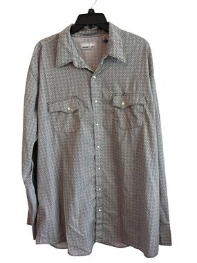 Wrangler Wrancher Western Pearl Snap Shirt Men’s 2XL Gray Geometric Print